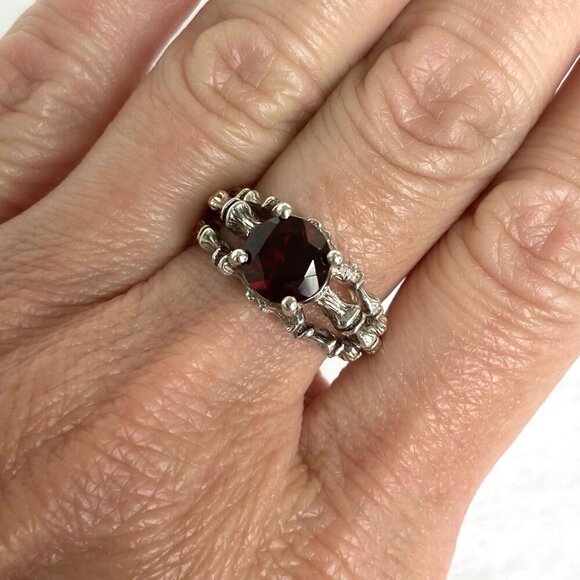 VTG Sterling Silver 925 Round Garnet Bamboo Style Triple Band Ring Sz 7.25 - Picture 2 of 16